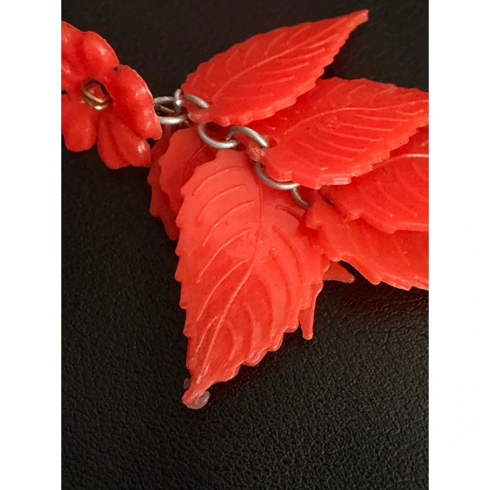 Vintage Earrings Dangle Red Acrylic Retro